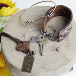 Rustic Bracelets& Necklace Bundle-Key, Arrow, love